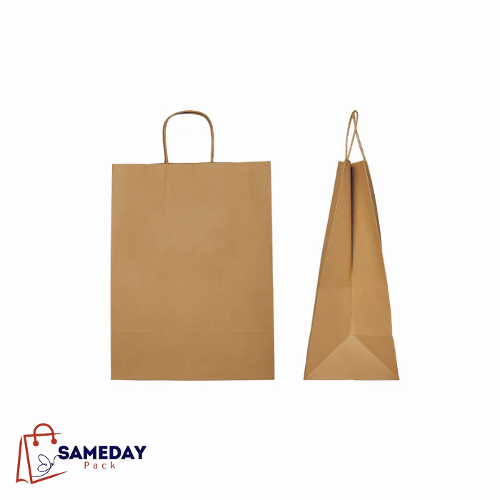 Kraft Paper Bags with Handles – Custom Shopping Bags (250 count/case) - Sameday Pack