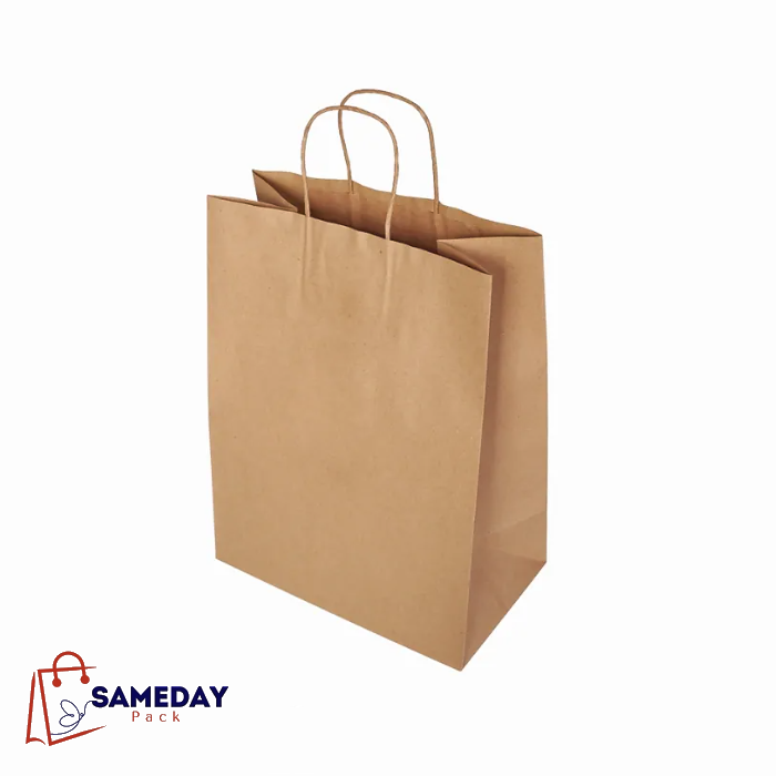 Kraft Paper Bags with Handles – Custom Shopping Bags (250 count/case) - Sameday Pack 