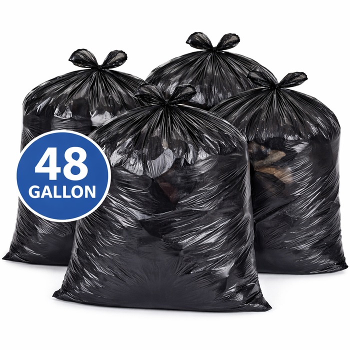48 Gallon Heavy Duty, Black ‑ Can Liners, 1 mil – 100 count - Sameday Pack 
